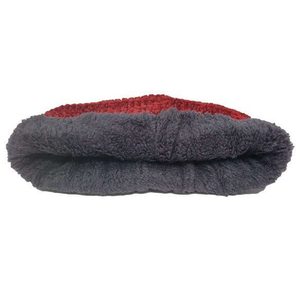 Women's Winter Thermal Fleece Knit Lined Beanie Hat, Dark Red - Picture 3 of 3